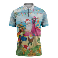 Have Yourself A Beachy Little Christmas Zipper Polo Shirt with Santa Chilling - Wonder Print Shop