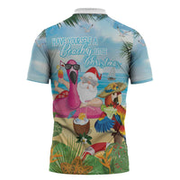 Have Yourself A Beachy Little Christmas Zipper Polo Shirt with Santa Chilling - Wonder Print Shop