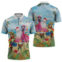 Have Yourself A Beachy Little Christmas Zipper Polo Shirt with Santa Chilling - Wonder Print Shop