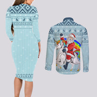 Unicorn - Make Christmas Magical Again Couples Matching Long Sleeve Bodycon Dress and Long Sleeve Button Shirt LT7 - Wonder Print Shop