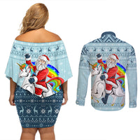 Unicorn - Make Christmas Magical Again Couples Matching Off Shoulder Short Dress and Long Sleeve Button Shirt LT7 - Wonder Print Shop