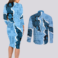 Bula Fiji Tapa Mix Christmas Couples Matching Long Sleeve Bodycon Dress and Long Sleeve Button Shirt Vintage Style LT7 - Wonder Print Shop