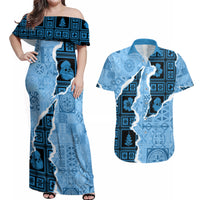 Bula Fiji Tapa Mix Christmas Couples Matching Off Shoulder Maxi Dress and Hawaiian Shirt Vintage Style LT7 - Wonder Print Shop