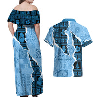 Bula Fiji Tapa Mix Christmas Couples Matching Off Shoulder Maxi Dress and Hawaiian Shirt Vintage Style LT7 - Wonder Print Shop
