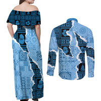 Bula Fiji Tapa Mix Christmas Couples Matching Off Shoulder Maxi Dress and Long Sleeve Button Shirt Vintage Style LT7 - Wonder Print Shop