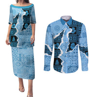 Bula Fiji Tapa Mix Christmas Couples Matching Puletasi Dress and Long Sleeve Button Shirt Vintage Style LT7 - Wonder Print Shop