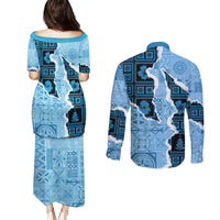 Bula Fiji Tapa Mix Christmas Couples Matching Puletasi Dress and Long Sleeve Button Shirt Vintage Style LT7 - Wonder Print Shop