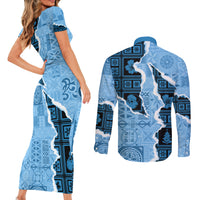 Bula Fiji Tapa Mix Christmas Couples Matching Short Sleeve Bodycon Dress and Long Sleeve Button Shirt Vintage Style LT7 - Wonder Print Shop