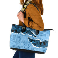 Bula Fiji Tapa Mix Christmas Leather Tote Bag Vintage Style - Wonder Print Shop