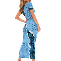 Bula Fiji Tapa Mix Christmas Short Sleeve Bodycon Dress Vintage Style - Wonder Print Shop