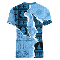 Bula Fiji Tapa Mix Christmas Women V Neck T Shirt Vintage Style - Wonder Print Shop