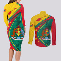 Grenada Couples Matching Long Sleeve Bodycon Dress and Long Sleeve Button Shirt Stars and Bougainvillea LT7 - Wonder Print Shop