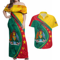 Grenada Couples Matching Off Shoulder Maxi Dress and Hawaiian Shirt Stars and Bougainvillea LT7 - Wonder Print Shop