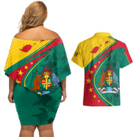 Grenada Couples Matching Off Shoulder Short Dress and Hawaiian Shirt Stars and Bougainvillea LT7 - Wonder Print Shop