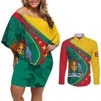 Grenada Couples Matching Off Shoulder Short Dress and Long Sleeve Button Shirt Stars and Bougainvillea LT7 - Wonder Print Shop