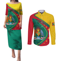 Grenada Couples Matching Puletasi and Long Sleeve Button Shirt Stars and Bougainvillea LT7 - Wonder Print Shop