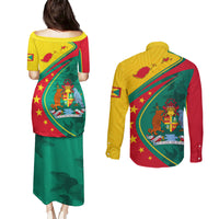 Grenada Couples Matching Puletasi and Long Sleeve Button Shirt Stars and Bougainvillea LT7 - Wonder Print Shop