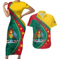 Grenada Couples Matching Short Sleeve Bodycon Dress and Hawaiian Shirt Stars and Bougainvillea LT7 - Wonder Print Shop