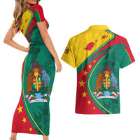 Grenada Couples Matching Short Sleeve Bodycon Dress and Hawaiian Shirt Stars and Bougainvillea LT7 - Wonder Print Shop