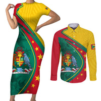 Grenada Couples Matching Short Sleeve Bodycon Dress and Long Sleeve Button Shirt Stars and Bougainvillea LT7 - Wonder Print Shop