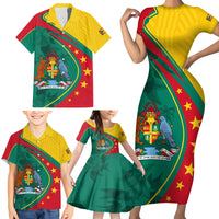 Grenada Family Matching Short Sleeve Bodycon Dress and Hawaiian Shirt Stars and Bougainvillea - Wonder Print Shop