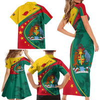 Grenada Family Matching Short Sleeve Bodycon Dress and Hawaiian Shirt Stars and Bougainvillea - Wonder Print Shop