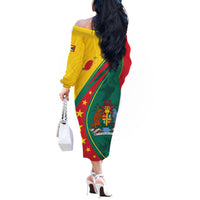 Grenada Off The Shoulder Long Sleeve Dress Stars and Bougainvillea - Wonder Print Shop