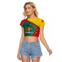 Grenada Raglan Cropped T Shirt Stars and Bougainvillea - Wonder Print Shop