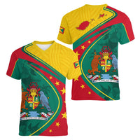 Grenada Women V Neck T Shirt Stars and Bougainvillea - Wonder Print Shop