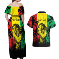 Reggae Soul B.Marley Personalized Couples Matching Off Shoulder Maxi Dress and Hawaiian Shirt Tropical Grunge