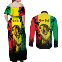 Reggae Soul B.Marley Personalized Couples Matching Off Shoulder Maxi Dress and Long Sleeve Button Shirt Tropical Grunge