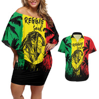 Reggae Soul B.Marley Personalized Couples Matching Off Shoulder Short Dress and Hawaiian Shirt Tropical Grunge