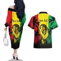 Reggae Soul B.Marley Personalized Couples Matching Off The Shoulder Long Sleeve Dress and Hawaiian Shirt Tropical Grunge