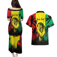 Reggae Soul B.Marley Personalized Couples Matching Puletasi and Hawaiian Shirt Tropical Grunge