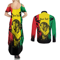 Reggae Soul B.Marley Personalized Couples Matching Summer Maxi Dress and Long Sleeve Button Shirt Tropical Grunge