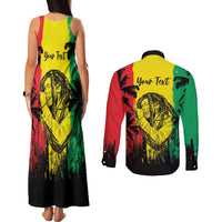 Reggae Soul B.Marley Personalized Couples Matching Tank Maxi Dress and Long Sleeve Button Shirt Tropical Grunge