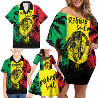Reggae Soul B.Marley Personalized Family Matching Off Shoulder Short Dress and Hawaiian Shirt Tropical Grunge
