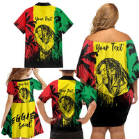 Reggae Soul B.Marley Personalized Family Matching Off Shoulder Short Dress and Hawaiian Shirt Tropical Grunge