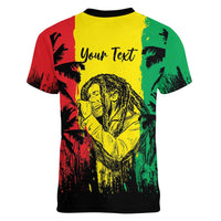 Reggae Soul B.Marley Personalized Women V-Neck T-Shirt Tropical Grunge