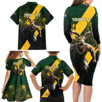 Personalised South Africa Rugby Family Matching Long Sleeve Bodycon Dress and Hawaiian Shirt Proud Bokke We Are Champions LT7 - Wonder Print Shop