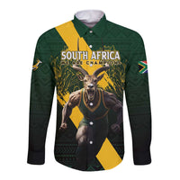 Personalised South Africa Rugby Long Sleeve Button Shirt Proud Bokke We Are Champions - Wonder Print Shop