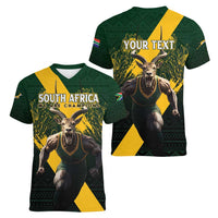 Personalised South Africa Rugby Women V-Neck T-Shirt Proud Bokke We Are Champions - Wonder Print Shop