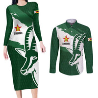 Zimbabwe Rugby Personalized Grunge Couples Matching Long Sleeve Bodycon Dress and Long Sleeve Button Shirt GO Sables - Wonder Print Shop