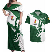 Zimbabwe Rugby Personalized Grunge Couples Matching Off Shoulder Maxi Dress and Hawaiian Shirt GO Sables - Wonder Print Shop