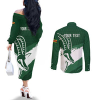 Zimbabwe Rugby Personalized Grunge Couples Matching Off The Shoulder Long Sleeve Dress and Long Sleeve Button Shirt GO Sables - Wonder Print Shop