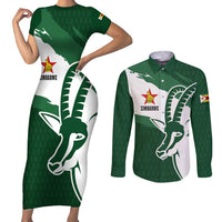 Zimbabwe Rugby Personalized Grunge Couples Matching Short Sleeve Bodycon Dress and Long Sleeve Button Shirt GO Sables - Wonder Print Shop