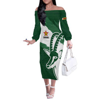 Zimbabwe Rugby Personalized Grunge Family Matching Off The Shoulder Long Sleeve Dress and Hawaiian Shirt GO Sables - Wonder Print Shop