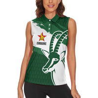 Zimbabwe Rugby Personalized Grunge Women Sleeveless Polo Shirt GO Sables - Wonder Print Shop