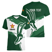 Zimbabwe Rugby Personalized Grunge Women V-Neck T-Shirt GO Sables - Wonder Print Shop