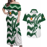 Zimbabwe Rugby The Sables Personalized Couples Matching Off Shoulder Maxi Dress and Hawaiian Shirt Retro Jersey Inspired - Wonder Print Shop